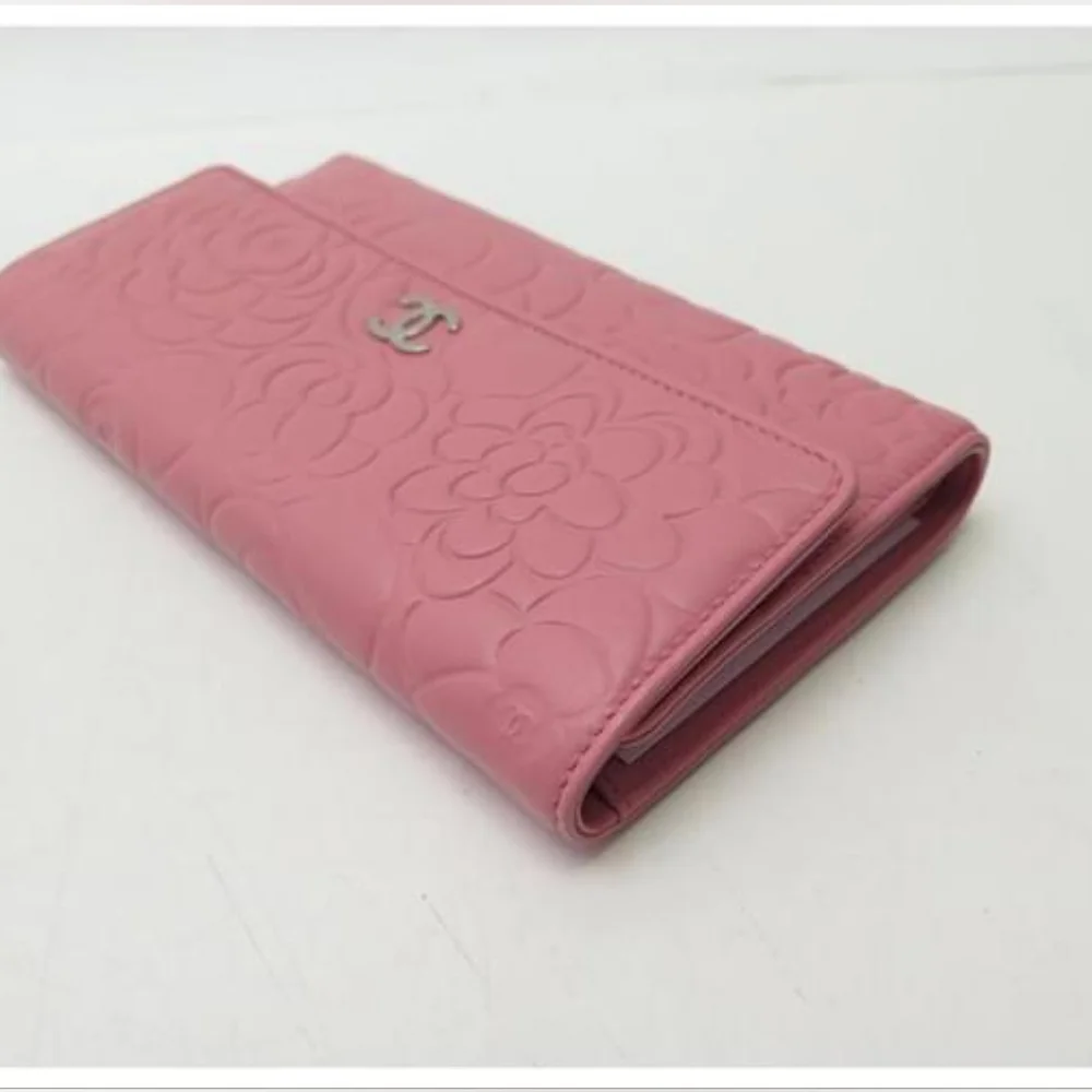 CHANEL CAMELIA LONG LEATHER PINK WALLET COIN CARD WALLET - Picture 2 of 7